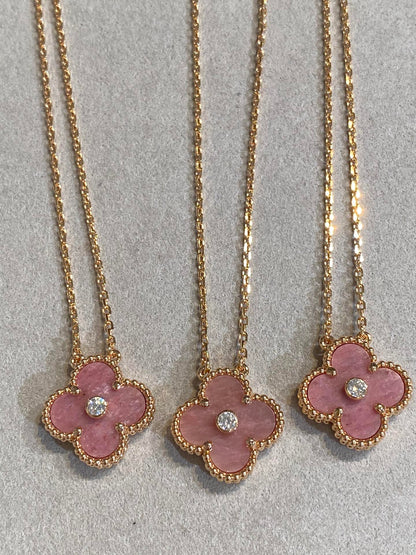 [Elowen Jewels]CLOVER 15MM DIAMOND RHODONITE NECKLACE