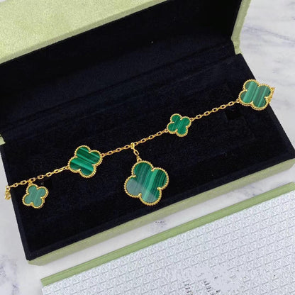 [Elowen Jewels]MAGIC CLOVER MALACHITE GOLD BRACELET 5 MOTIFS