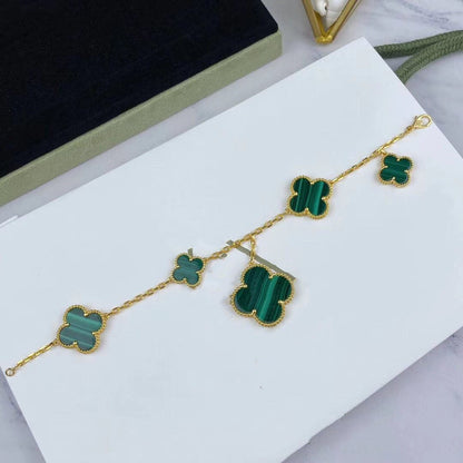 [Elowen Jewels]MAGIC CLOVER MALACHITE GOLD BRACELET 5 MOTIFS