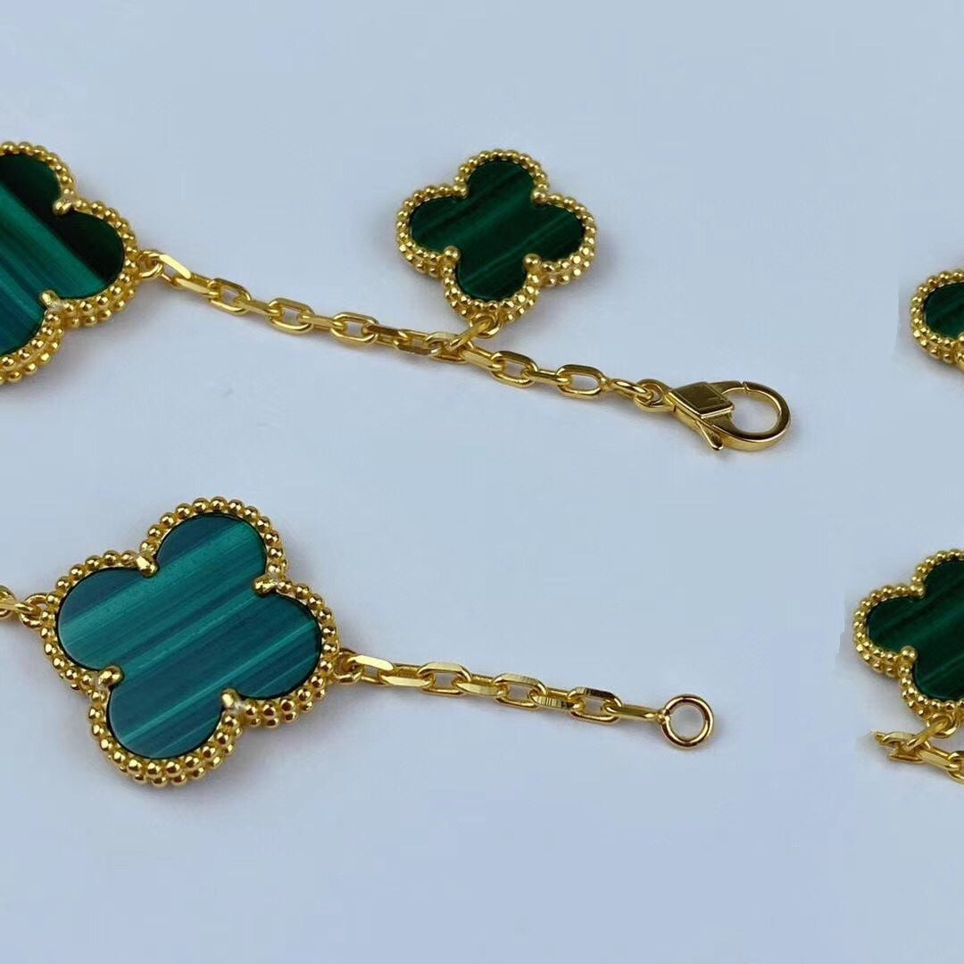 [Elowen Jewels]MAGIC CLOVER MALACHITE GOLD BRACELET 5 MOTIFS