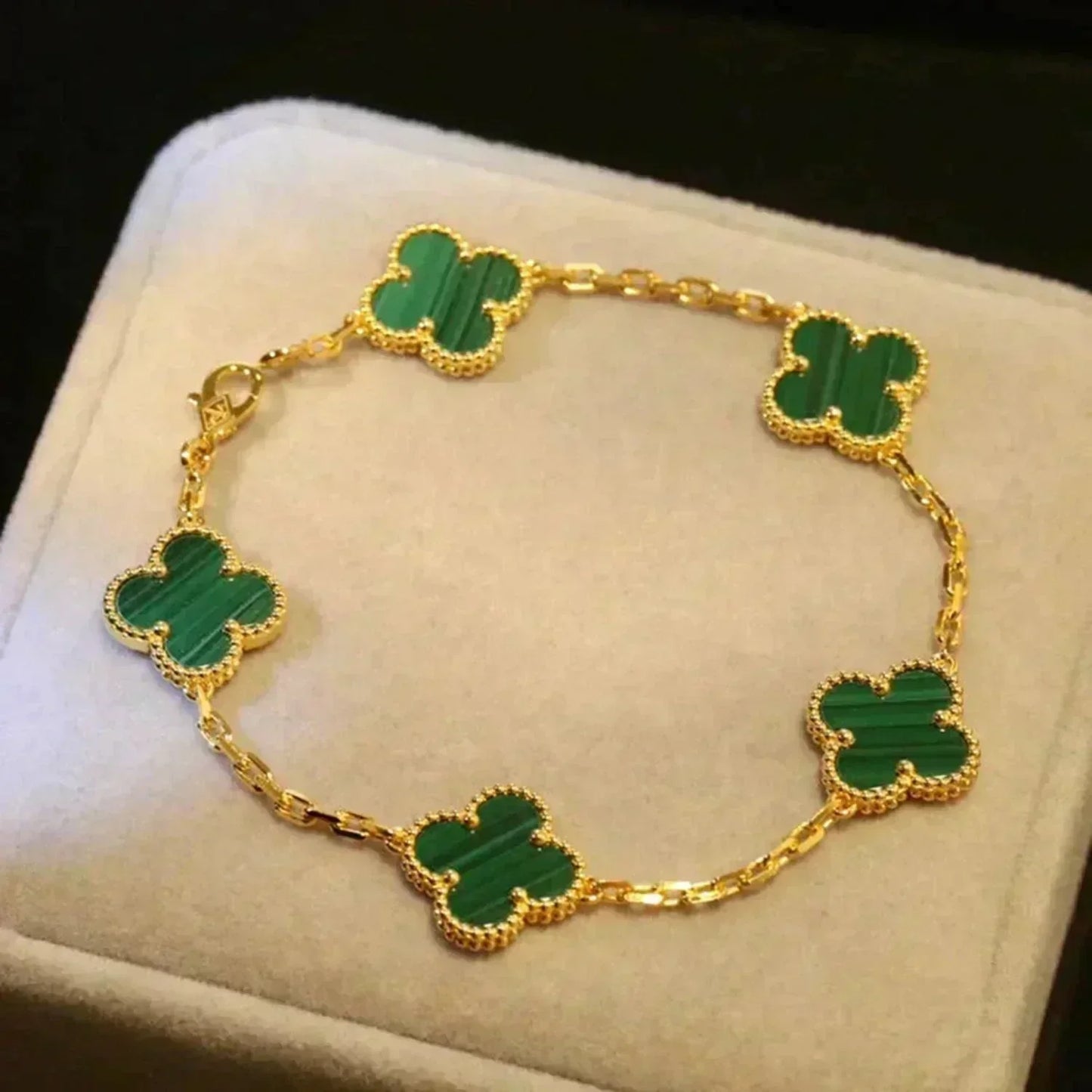 [Elowen Jewels] CLOVER 5 MOTIF MALACHITE BRACELET COLLECTION