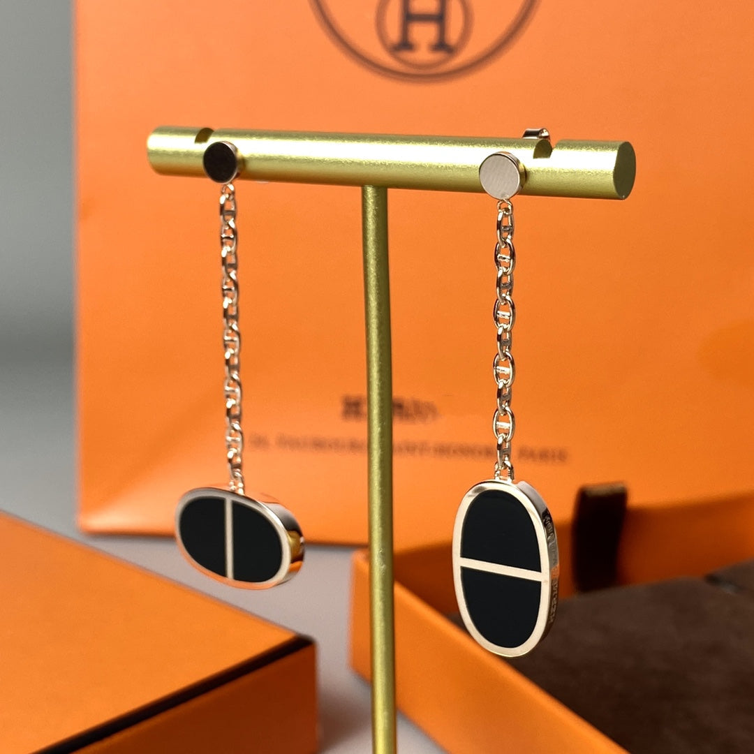 [Elowen Jewels]CHAINE VERSO BLACK CERAMIC EARRINGS