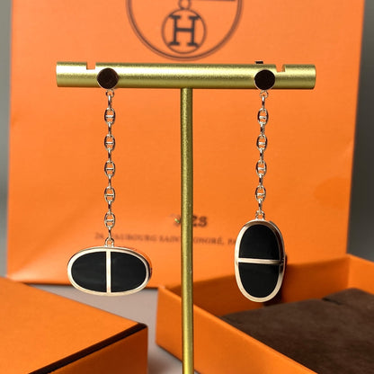 [Elowen Jewels]CHAINE VERSO BLACK CERAMIC EARRINGS