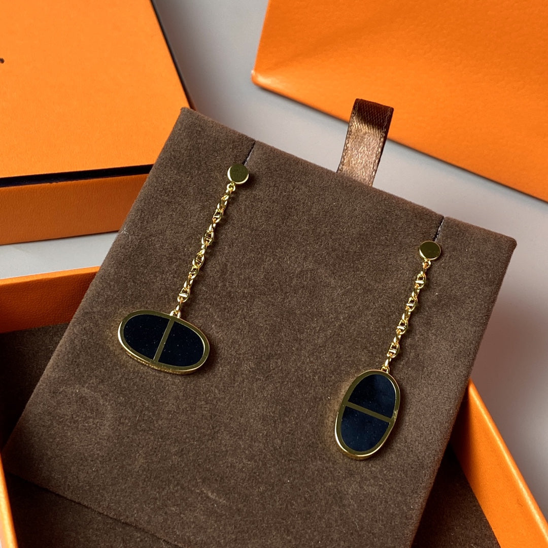 [Elowen Jewels]CHAINE VERSO BLACK CERAMIC EARRINGS
