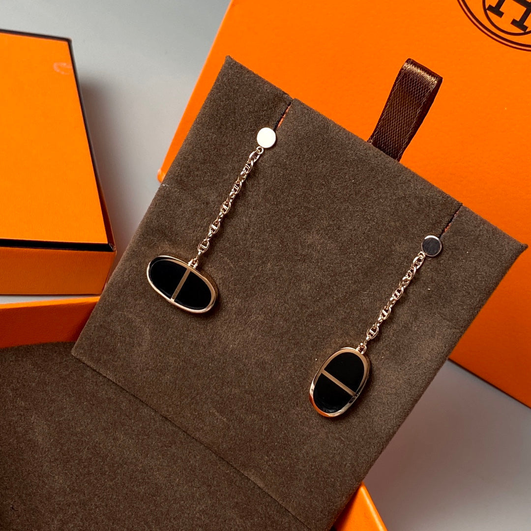 [Elowen Jewels]CHAINE VERSO BLACK CERAMIC EARRINGS