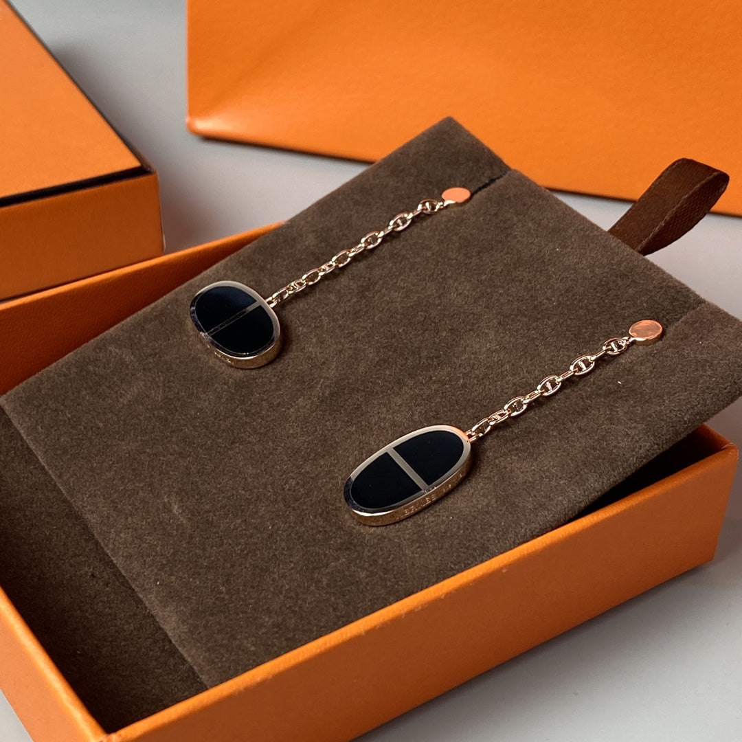 [Elowen Jewels]CHAINE VERSO BLACK CERAMIC EARRINGS