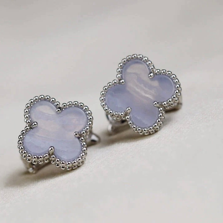 [Elowen Jewels]CLOVER MEDIUM 1 MOTIFS  WHITE MOP EARRINGS SILVER