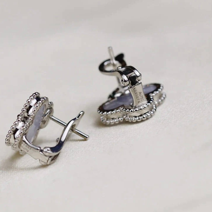 [Elowen Jewels]CLOVER MEDIUM 1 MOTIFS  WHITE MOP EARRINGS SILVER