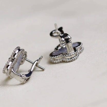 [Elowen Jewels]CLOVER MEDIUM 1 MOTIFS  WHITE MOP EARRINGS SILVER