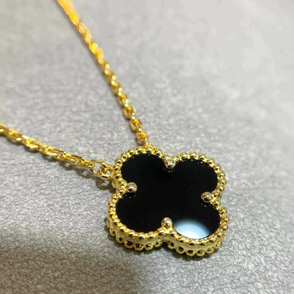 [Elowen Jewels]CLOVER 15MM BLACK ONYX SINGLE FLOWER NECKLACE