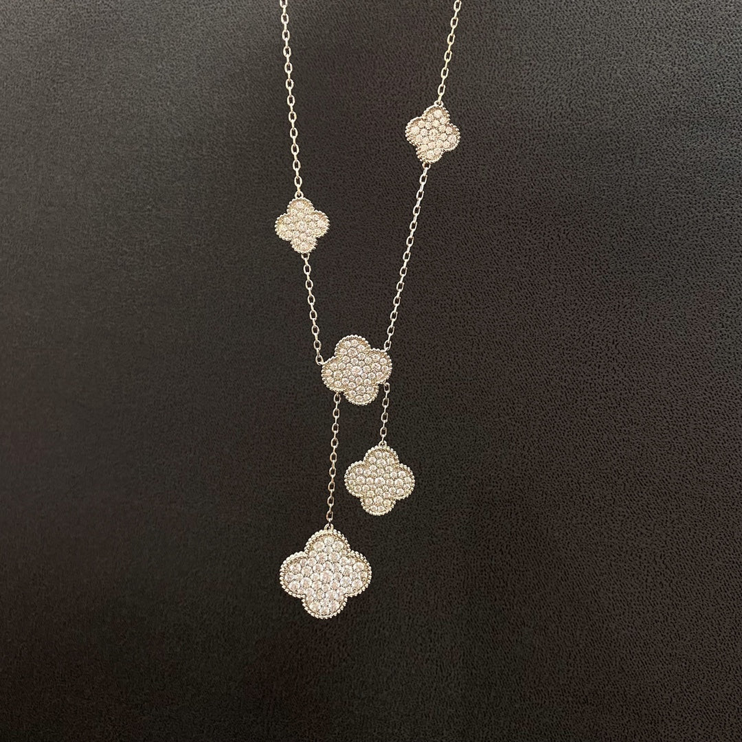 [Elowen Jewels]CLOVER 5 MOTIFS SILVER DIAMONDS NECKLACE