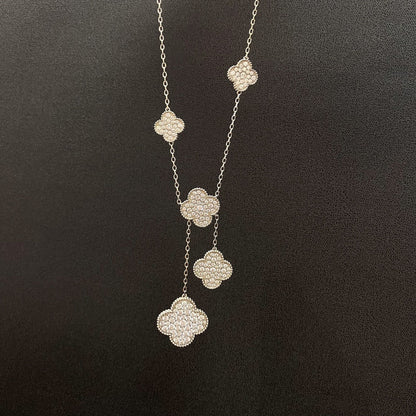 [Elowen Jewels]CLOVER 5 MOTIFS SILVER DIAMONDS NECKLACE