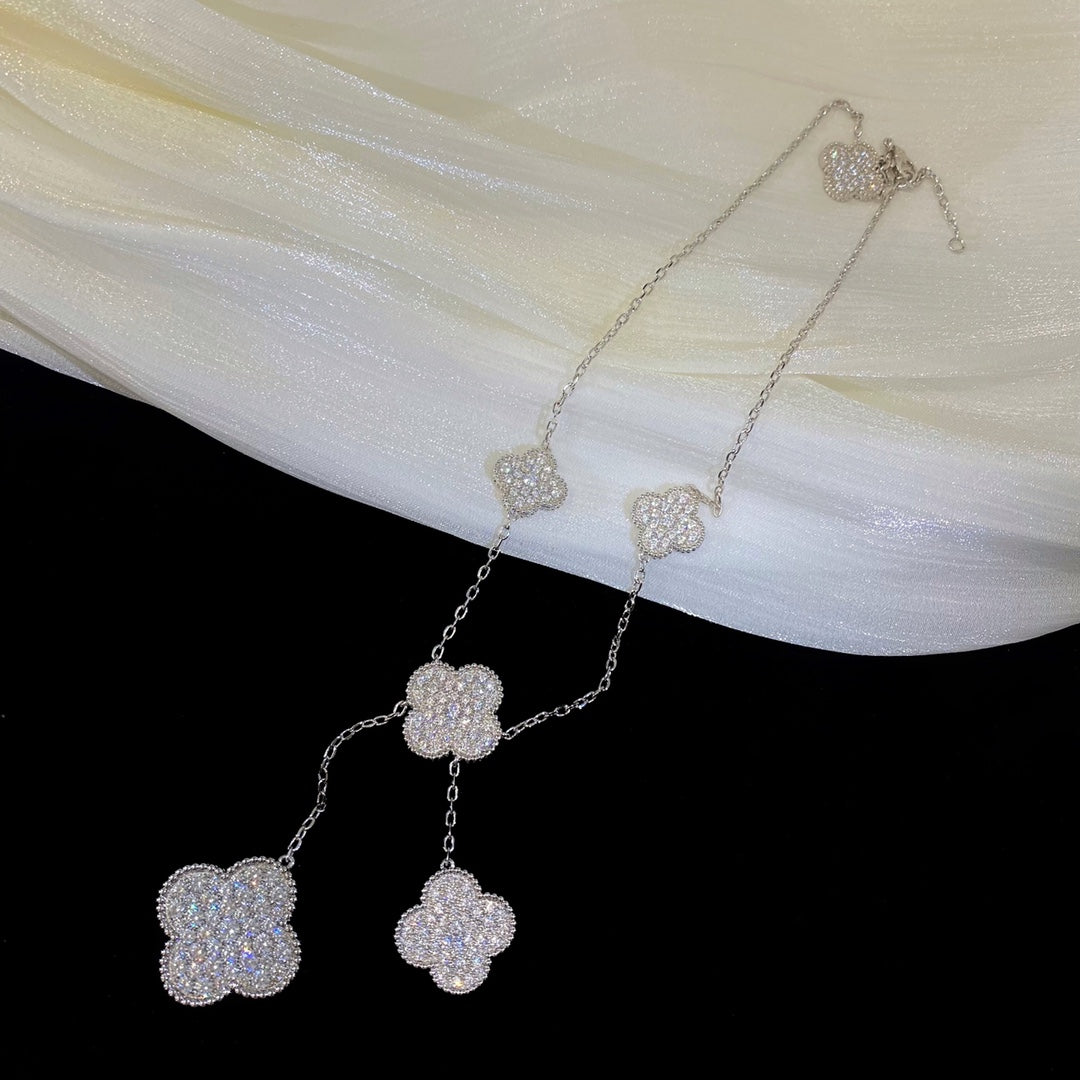 [Elowen Jewels]CLOVER 5 MOTIFS SILVER DIAMONDS NECKLACE