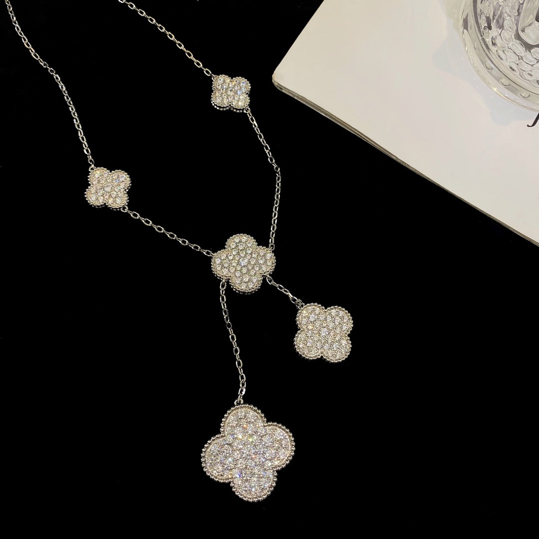 [Elowen Jewels]CLOVER 5 MOTIFS SILVER DIAMONDS NECKLACE