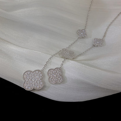 [Elowen Jewels]CLOVER 5 MOTIFS SILVER DIAMONDS NECKLACE