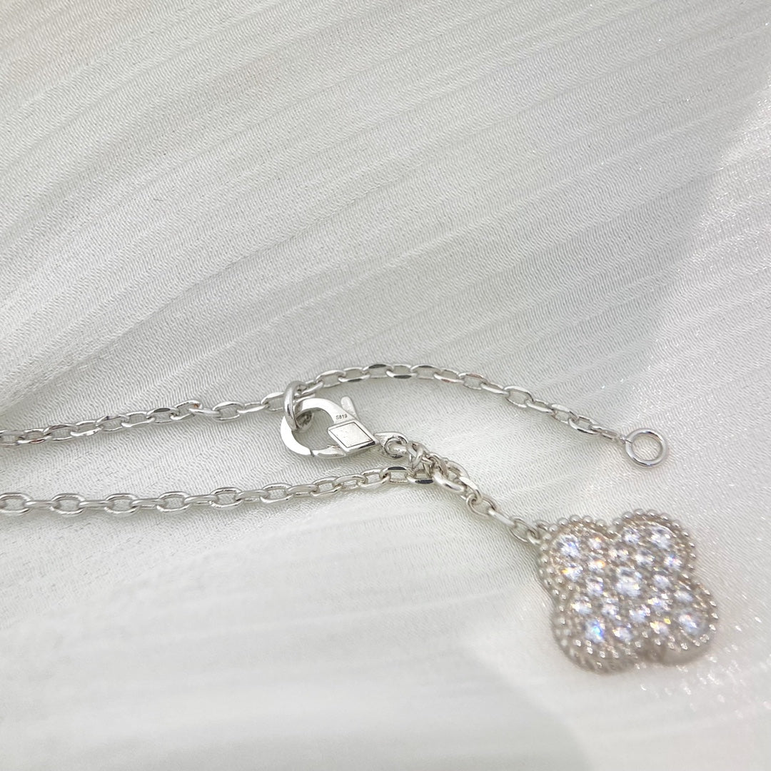 [Elowen Jewels]CLOVER 5 MOTIFS SILVER DIAMONDS NECKLACE