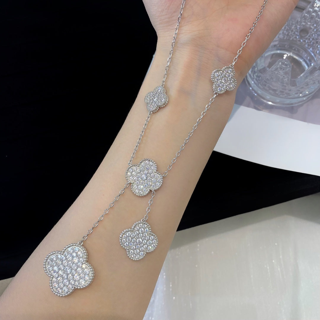 [Elowen Jewels]CLOVER 5 MOTIFS SILVER DIAMONDS NECKLACE