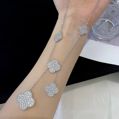 [Elowen Jewels]CLOVER 5 MOTIFS SILVER DIAMONDS NECKLACE