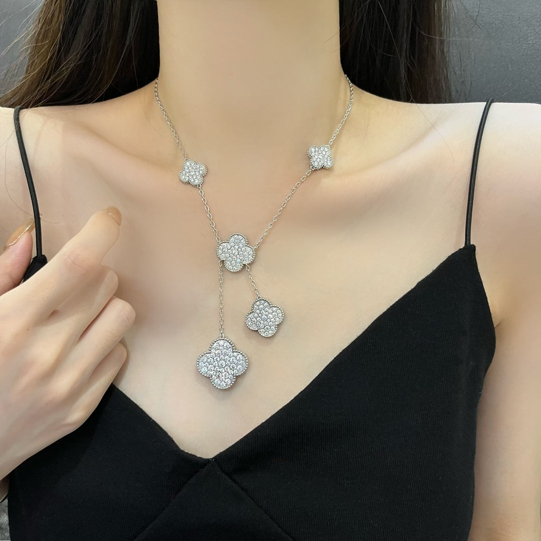 [Elowen Jewels]CLOVER 5 MOTIFS SILVER DIAMONDS NECKLACE