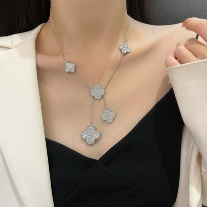 [Elowen Jewels]CLOVER 5 MOTIFS SILVER DIAMONDS NECKLACE