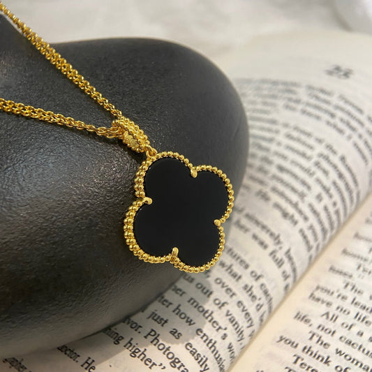 [Elowen Jewels]CLOVER 25MM NECKLACE GOLD ONYX