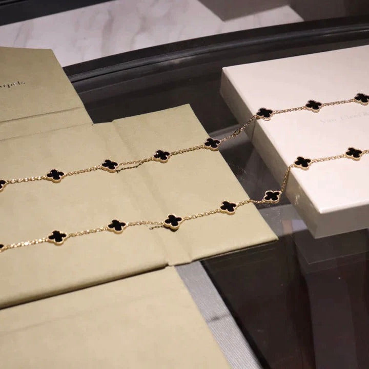 [Elowen Jewels]CLOVER 20 MOTIFS ONYX NECKLACE