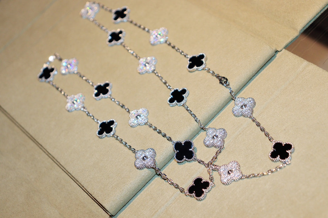 [Elowen Jewels]CLOVER 20 MOTIFS ONYX DIAMOND SILVER