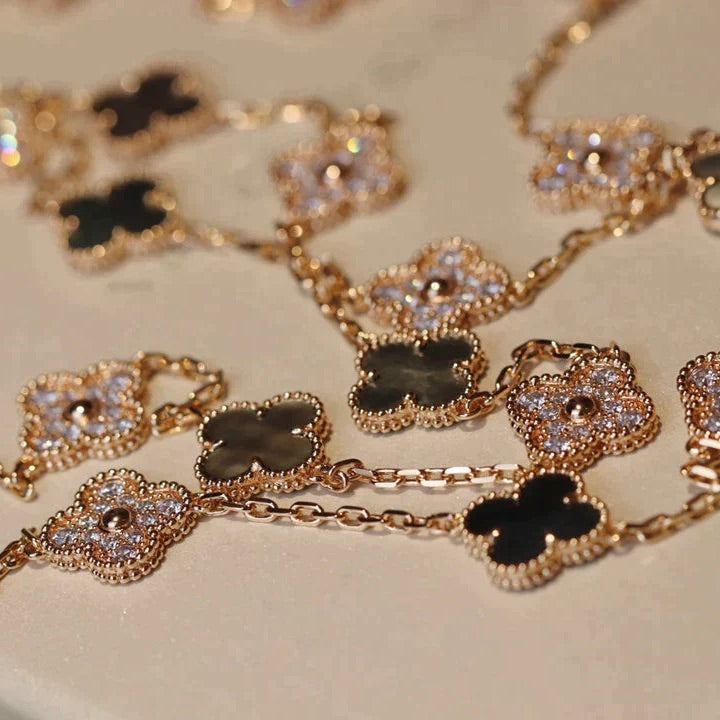 [Elowen Jewels]CLOVER 20 MOTIFS DARK MOP DIAMOND  NECKLACE