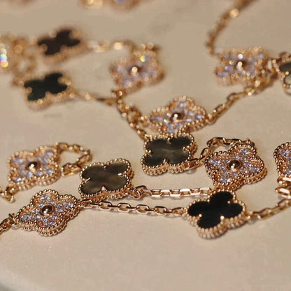 [Elowen Jewels]CLOVER 20 MOTIFS DARK MOP DIAMOND  NECKLACE