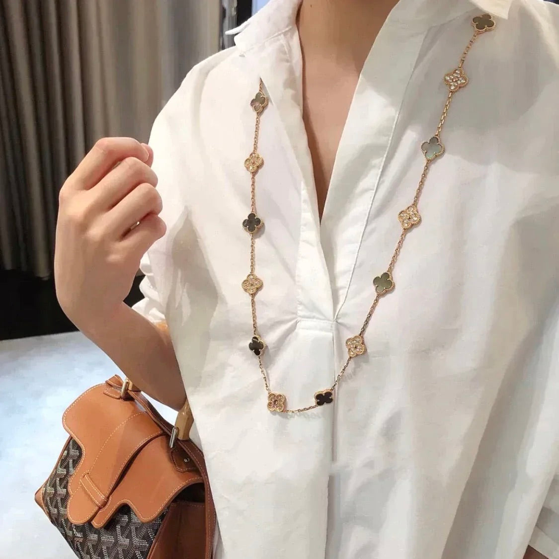 [Elowen Jewels]CLOVER 20 MOTIFS DARK MOP DIAMOND  NECKLACE
