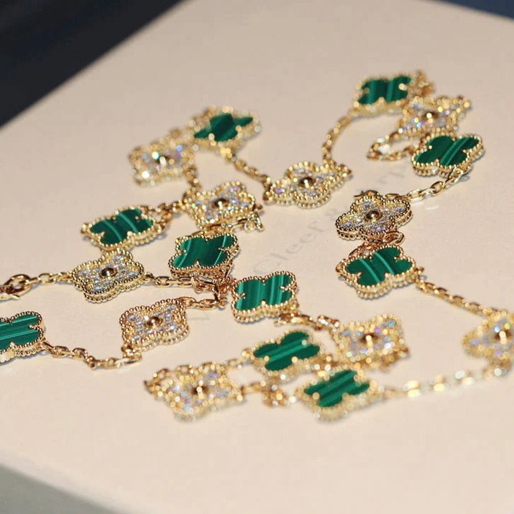 [Elowen Jewels]CLOVER 20 MOTIFS MALACHITE DIAMOND NECKLACE