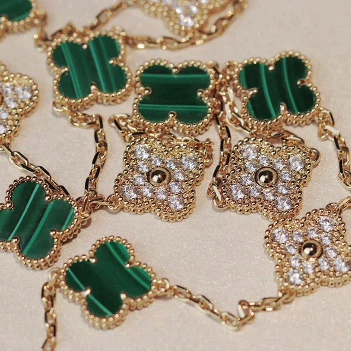 [Elowen Jewels]CLOVER 20 MOTIFS MALACHITE DIAMOND NECKLACE