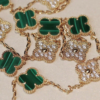 [Elowen Jewels]CLOVER 20 MOTIFS MALACHITE DIAMOND NECKLACE