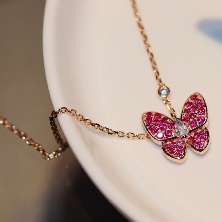 [Elowen Jewels]BUTTERFLY RED DIAMOND ROSE GOLD NECKLACE