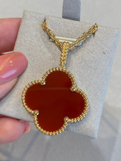 [Elowen Jewels]CLOVER 25MM NECKLACE GOLD CARNELIAN
