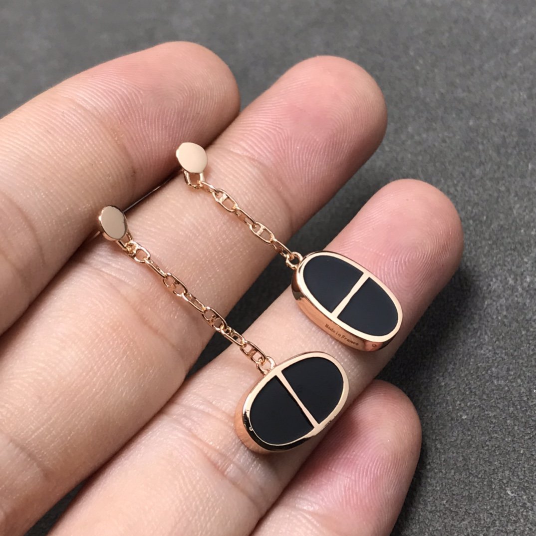 [Elowen Jewels]CHAINE VERSO BLACK CERAMIC SILVER EARRINGS