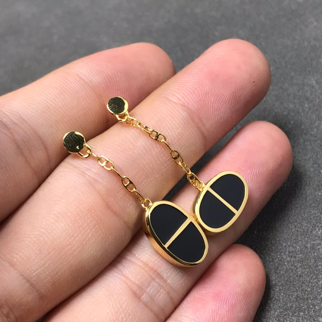 [Elowen Jewels]CHAINE VERSO BLACK CERAMIC SILVER EARRINGS