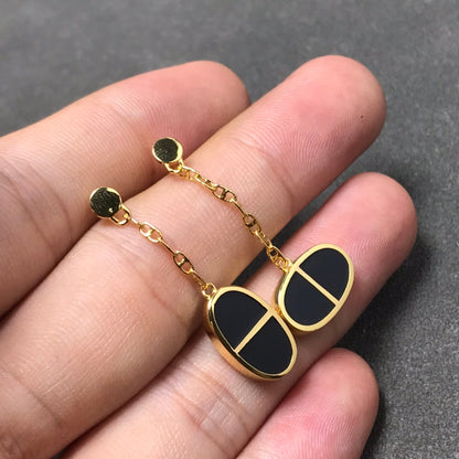 [Elowen Jewels]CHAINE VERSO BLACK CERAMIC SILVER EARRINGS