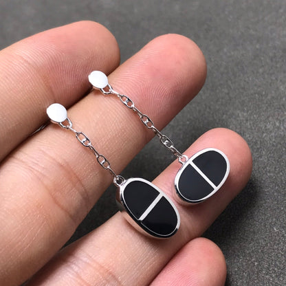 [Elowen Jewels]CHAINE VERSO BLACK CERAMIC SILVER EARRINGS