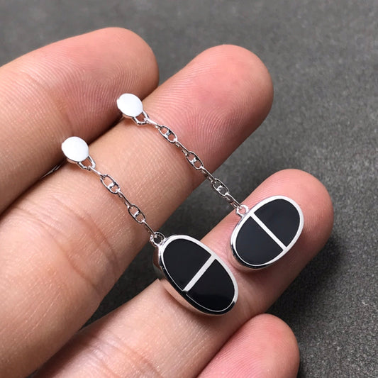 [Elowen Jewels]CHAINE VERSO BLACK CERAMIC SILVER EARRINGS
