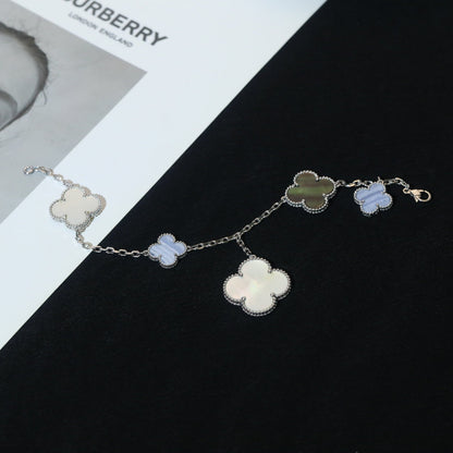 [Elowen Jewels]CLOVER BRACELET 5 MOTIFS MOP CHALCEDONY SILVER