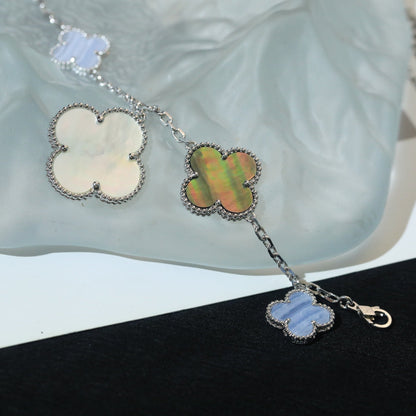 [Elowen Jewels]CLOVER BRACELET 5 MOTIFS MOP CHALCEDONY SILVER