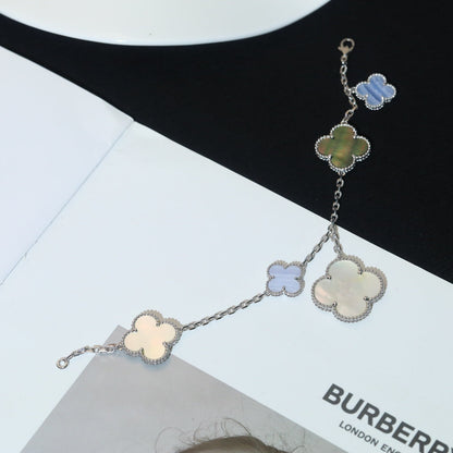 [Elowen Jewels]CLOVER BRACELET 5 MOTIFS MOP CHALCEDONY SILVER