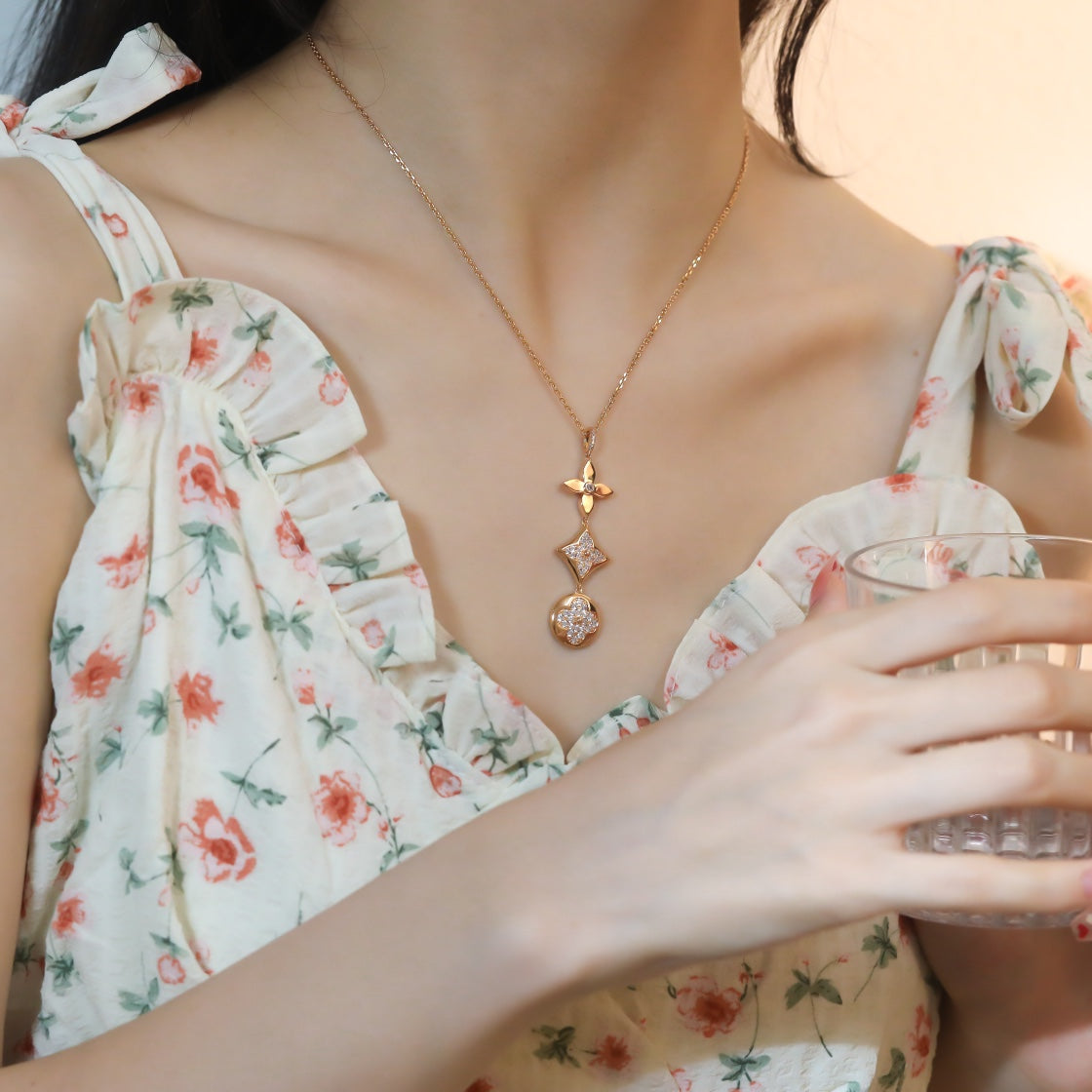 [Elowen Jewels]STAR AND SUN DIAMOND PINK GOLD NECKLACE