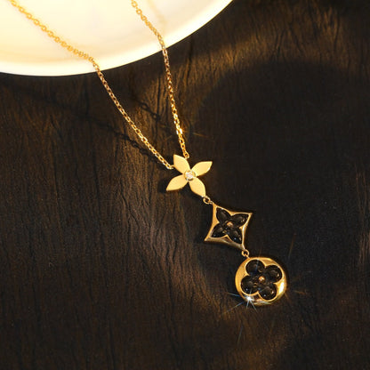 [Elowen Jewels]STAR AND SUN ONYX PINK GOLD NECKLACE