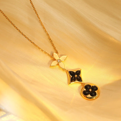 [Elowen Jewels]STAR AND SUN ONYX PINK GOLD NECKLACE