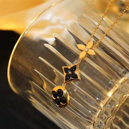 [Elowen Jewels]STAR AND SUN ONYX PINK GOLD NECKLACE