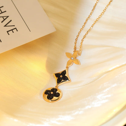 [Elowen Jewels]STAR AND SUN ONYX PINK GOLD NECKLACE
