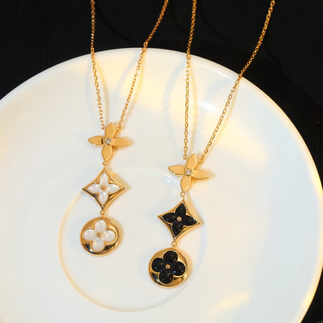 [Elowen Jewels]STAR AND SUN ONYX PINK GOLD NECKLACE