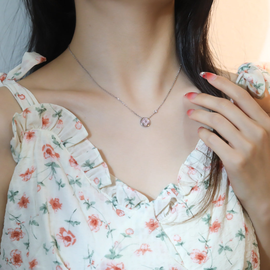 [Elowen Jewels]SUN PEDANT PINK GOLD 1 DIAMOND NECKLACE